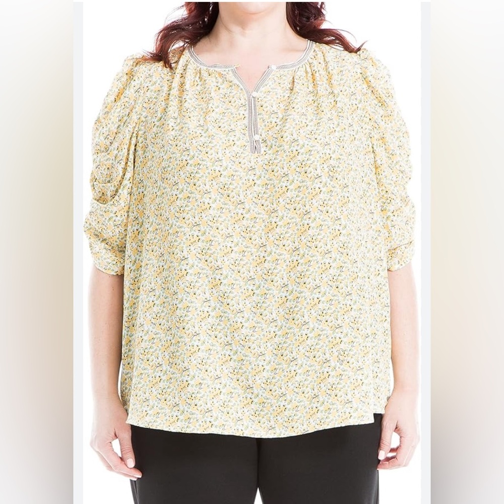 Max Studio Women's Plus Size Yellow Floral Top Size 2x NWOT